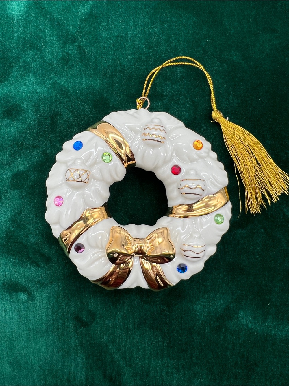 Vintage Lenox 2002 Jeweled Wreath Christmas Ornament 24K Gold Swarovski